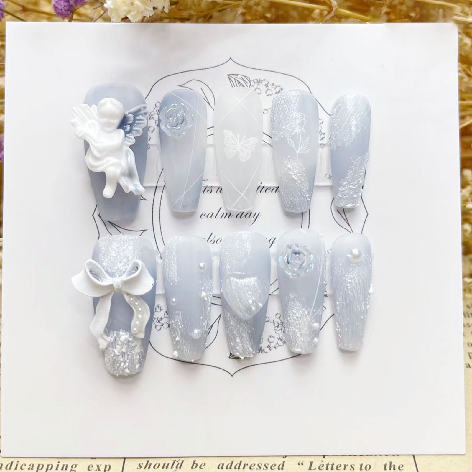 Nail Art Press On - Uñas postizas de Ángel de yeso