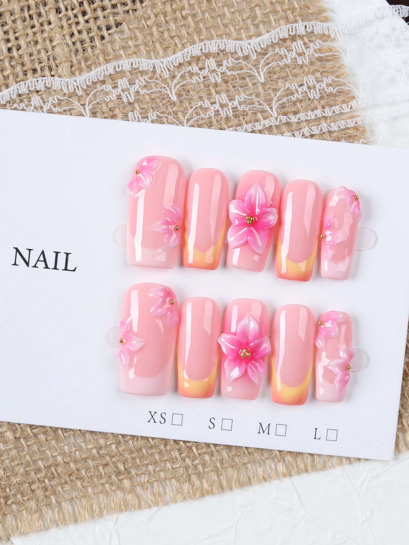 Nail Art Orange - 10 piezas de uñas postizas de