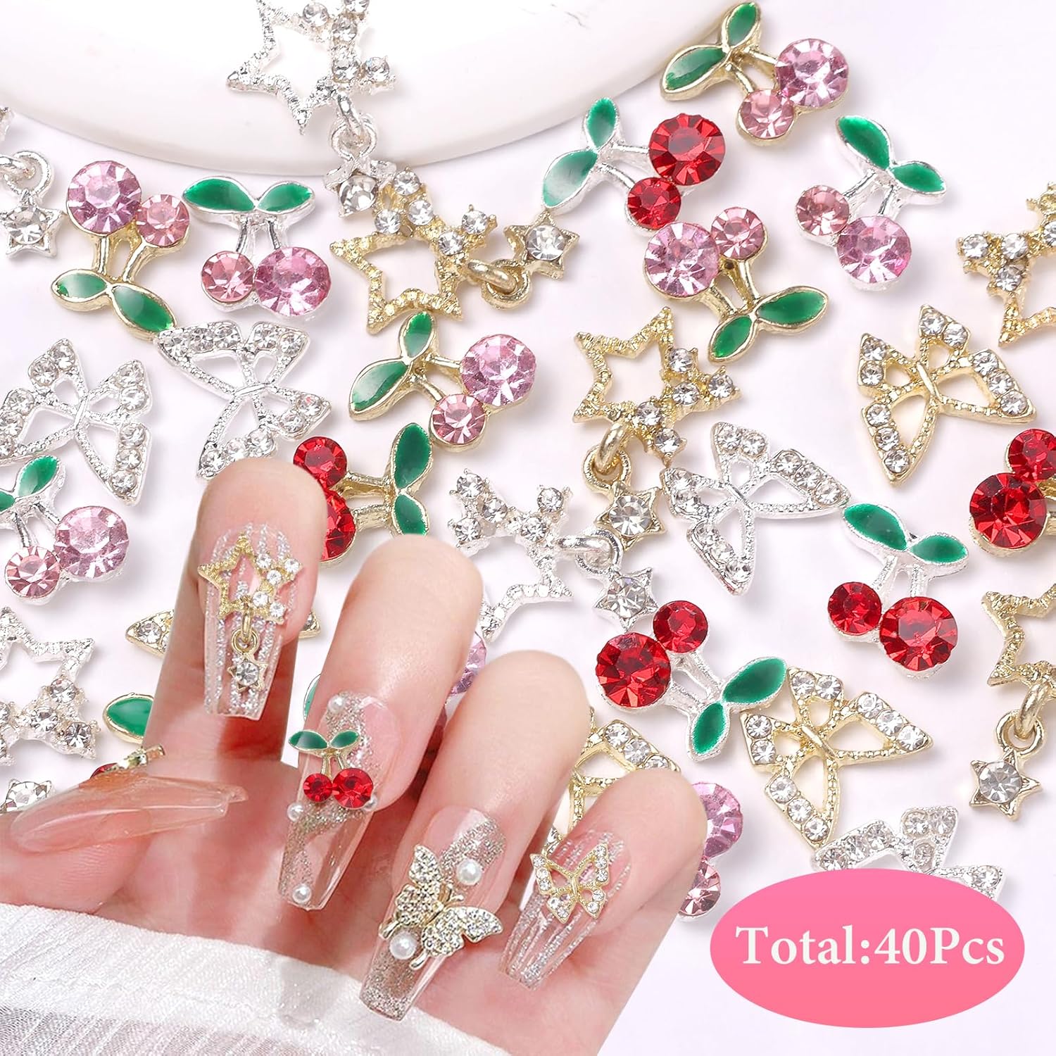40 piezas de dijes de gemas pa - Nail Art Valentines Day reseña y precio