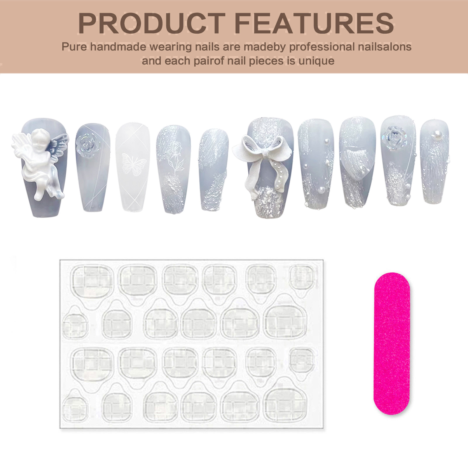 Uñas postizas de Ángel de yeso - Nail Art Press On reseña y precio