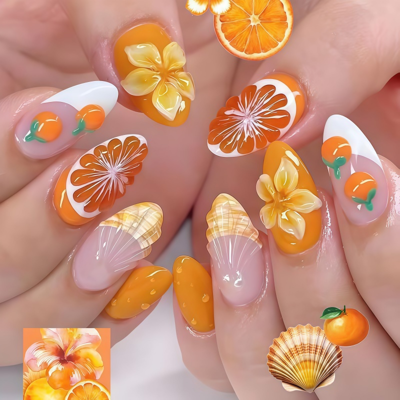 Nuevo 2026, 30 Uñas Postizas 3 - Nail Art Orange reseña y precio